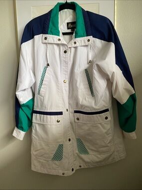 Mariel White, Navy & Teal Colorblock Women’s Jacket, Sz M